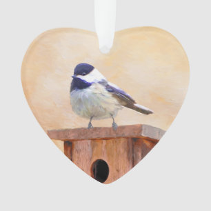 Chickadee on Birdhouse Painting Original Bird Art Ornament