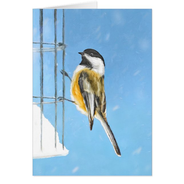 Chickadee on Feeder Painting - Original Bird Art (Front)