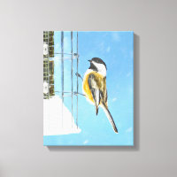 Chickadee on Feeder Painting - Original Bird Art