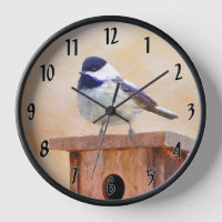 Chickadee on Feeder Painting - Original Bird Art