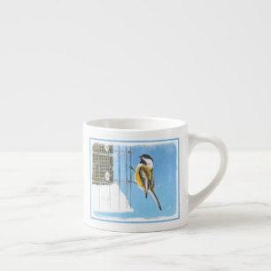 Chickadee on Feeder Painting - Original Bird Art Espresso Cup