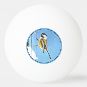 Chickadee on Feeder Painting - Original Bird Art Ping Pong Ball