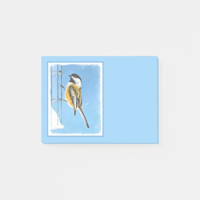 Chickadee on Feeder Painting - Original Bird Art Post-it Notes (Front)