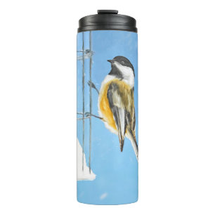 Chickadee on Feeder Painting - Original Bird Art Thermal Tumbler