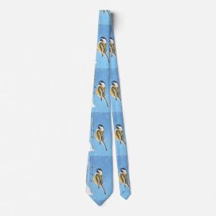 Chickadee on Feeder Painting - Original Bird Art Tie
