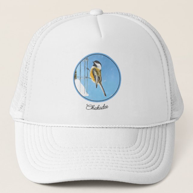 Chickadee on Feeder Painting - Original Bird Art Trucker Hat (Front)