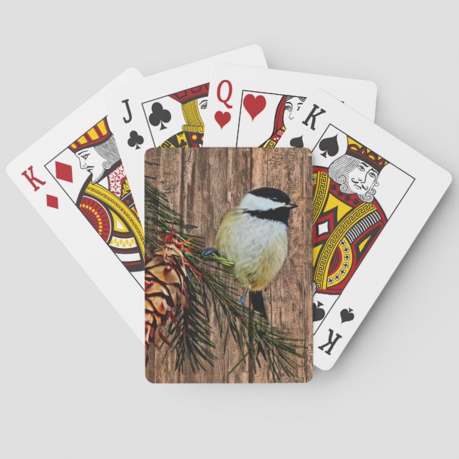 Chickadee on Rustic Barn Board Playing Cards (Back)