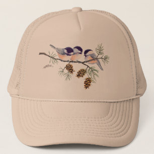 CHICKADEE & PINE CONES by SHARON SHARPE Trucker Hat