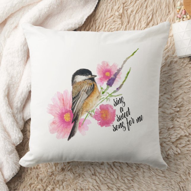 Chickadee Quote Art Throw Pillow (Blanket)