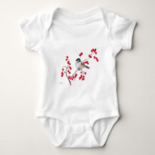 CHICKADEE & RED BERRIES by SHARON SHARPE Baby Bodysuit