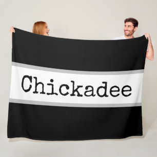 CHICKADEE Retro Text Black White Grey Stripes Fleece Blanket