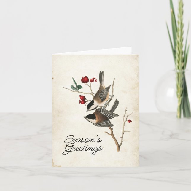 Chickadee Season's Greetings Bird Holiday  Card (Front)