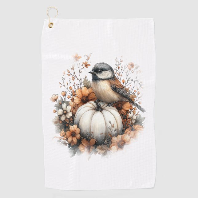 Chickadee Shirt Country Pumpkin Golf Towel (Front)