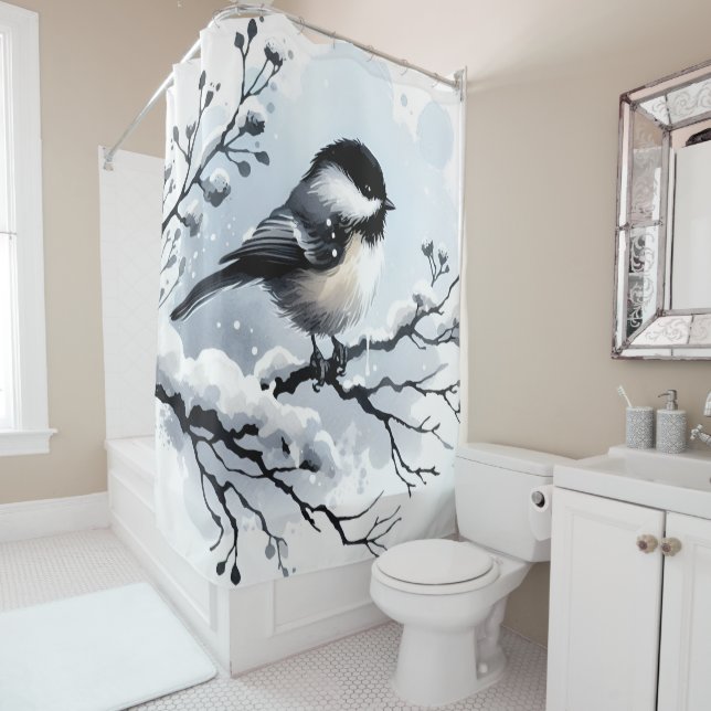 Chickadee Shower Curtain (In Situ)
