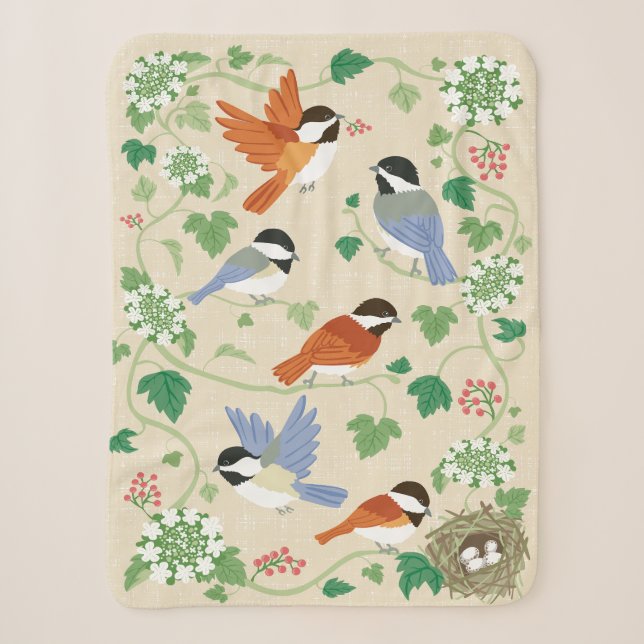 Chickadee Song Beige Sherpa Blanket (Front)