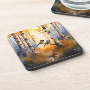 Chickadee Song Birds in an Autumn Forest Coaster
