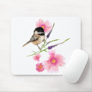Chickadee Sweet Cute Black Capped Watercolor Art Mouse Pad