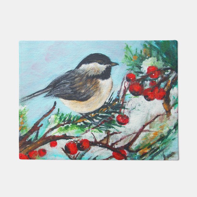 Chickadee-Sweet Winter Black-Capped Chickadee Bird Doormat (Front)
