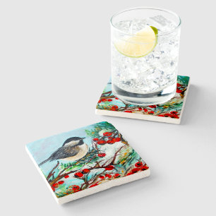 Chickadee-Sweet Winter Black-Capped Chickadee Bird Stone Coaster