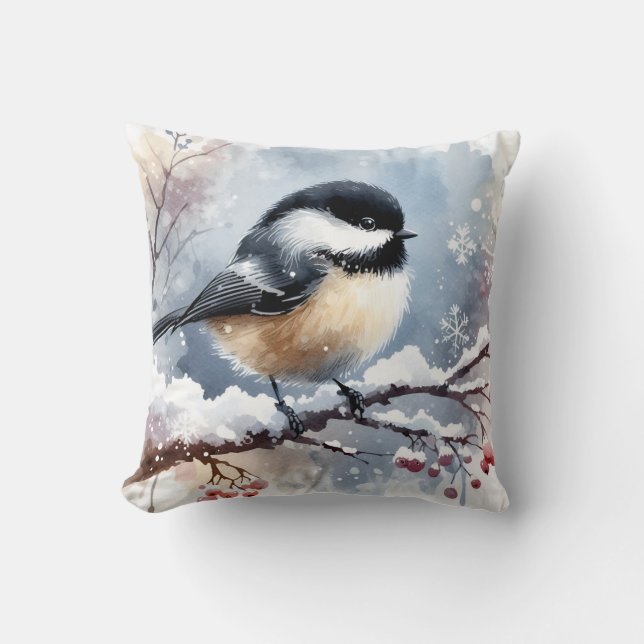 Chickadee Throw Pillow (Front)