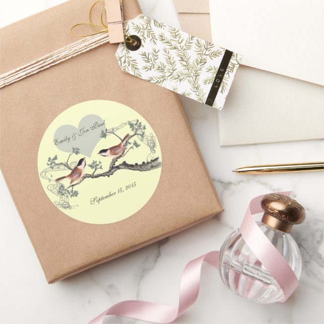 Chickadee Vintage Love Birds Wedding Stickers (Gifting)