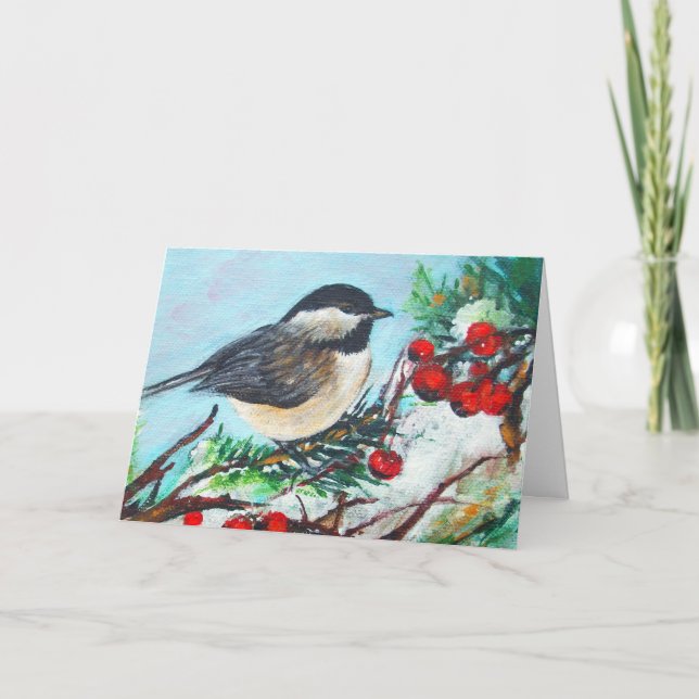 Chickadee Winter Scene Birthday Card (Front)