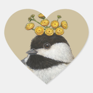 chickadee with tansy heart stickers