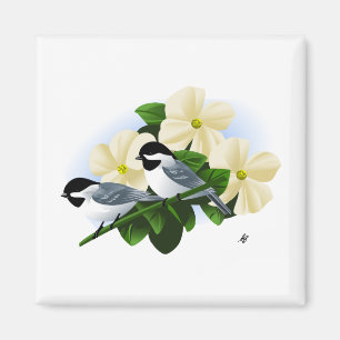 Chickadees and Dogwood Flower Magnet