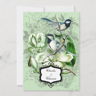 Chickadees and Magnolias 5x7 Wedding Invitation