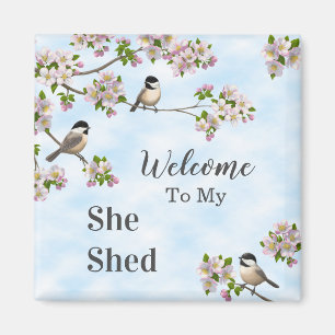 Chickadees & Apple Blossoms She Shed Personalize Magnet