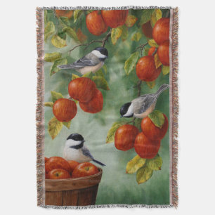 Chickadees Apple Harvest Throw Blanket