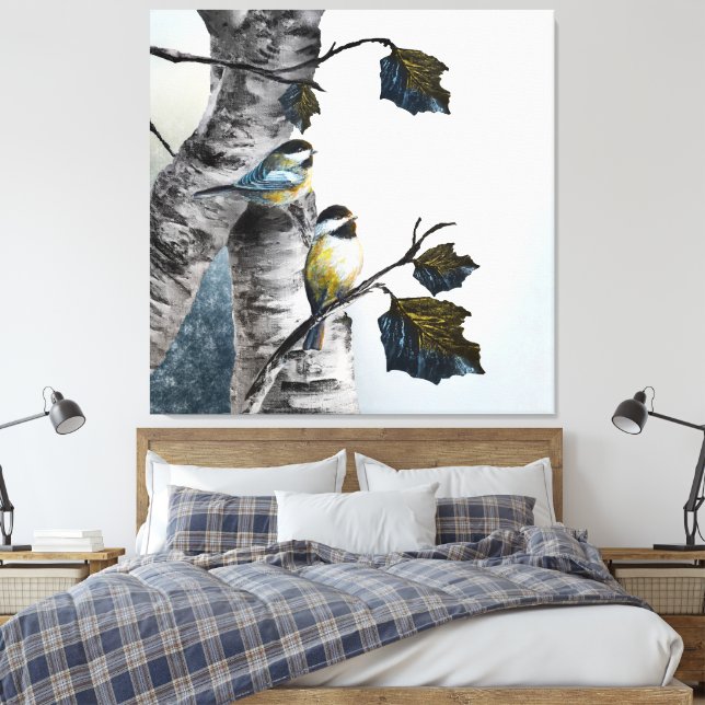 Chickadees [Design 2] 40" x 40" Canvas Print (Insitu(Bedroom))