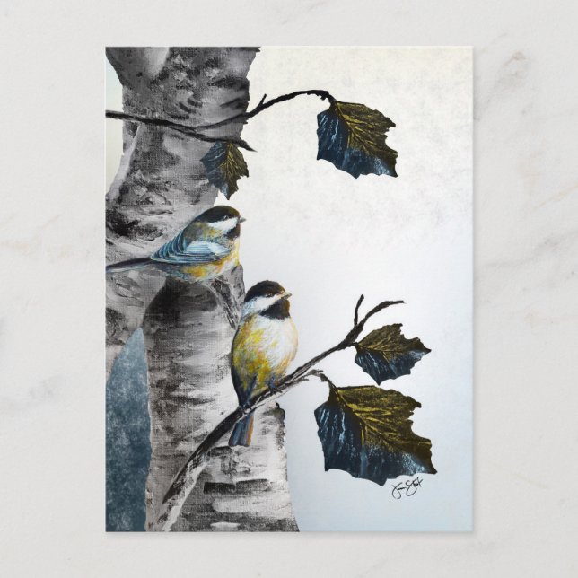 "Chickadees" [Design 2] Small  Postcard (Front)