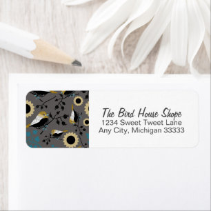 Chickadees Flowers Berries Gray Black Gold Teal