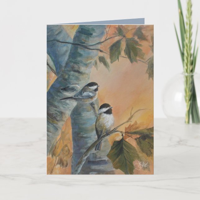 "Chickadees" hand painted Card (Front)