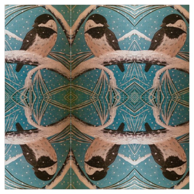 Chickadees in Holiday Branches Fabric (Swatch)