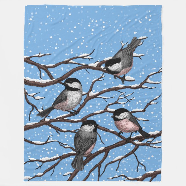 Chickadees in winter fleece blanket (Front)