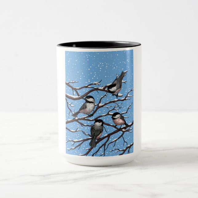 Chickadees in winter mug (Center)