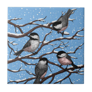 Chickadees in winter tile