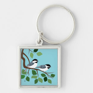 Chickadees on Tree Branch Keychain
