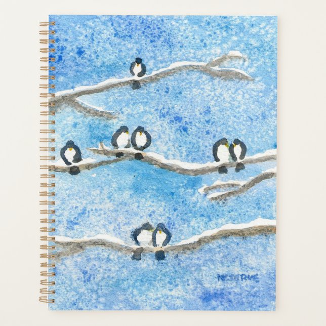 Chickadees on Tree Branches in Winter Snow  Notebo Planner (Front)