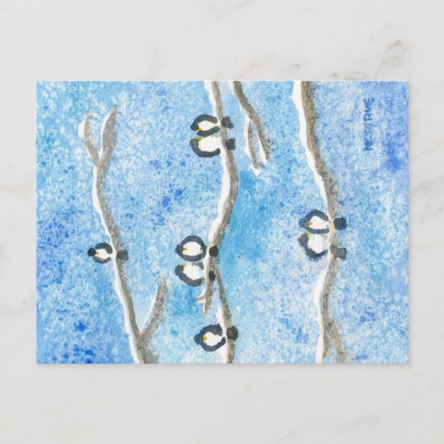 Chickadees on Tree Branches in Winter Snow  Postca Postcard (Front)