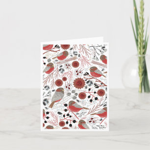 Chickadees Pattern With Floral For Holidays Holiday Card