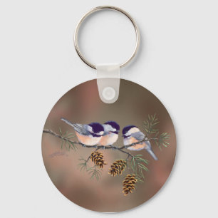 CHICKADEEs & PINE CONES by SHARON SHARPE Keychain