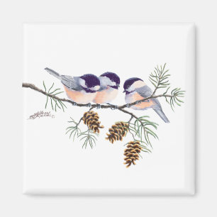 CHICKADEES & PINECONES by SHARON SHARPE Magnet