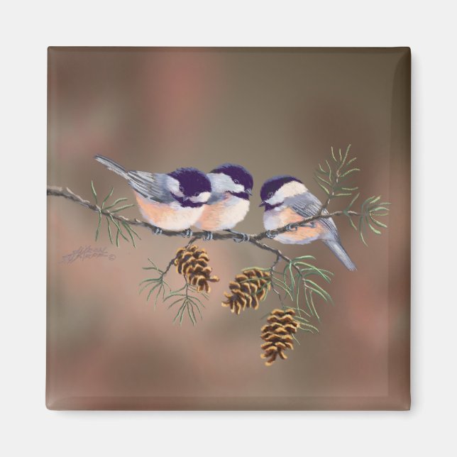 CHICKADEES & PINECONES by SHARON SHARPE Magnet (Front)