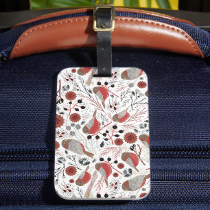 Chickadees Red Grey Pattern Luggage Tag