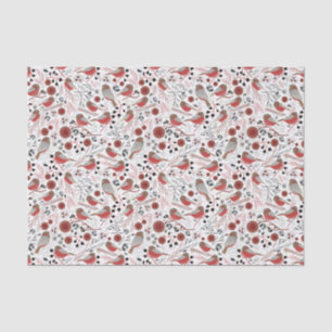 Chickadees Red Grey Pattern With Floral Tissue Paper
