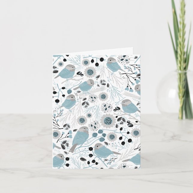 Chickadees Sweet Blue Black Grey Carte de remercie (Devant)