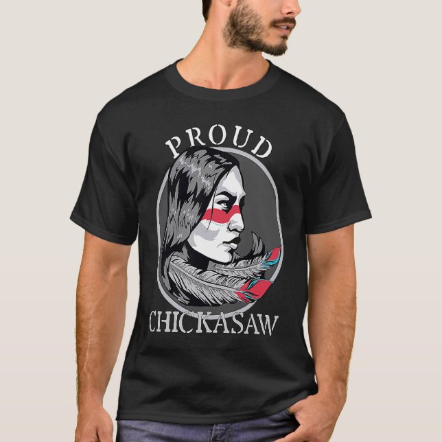 Chickasaw American Indian Tribe Warrior Girl Feath T-Shirt (Front)